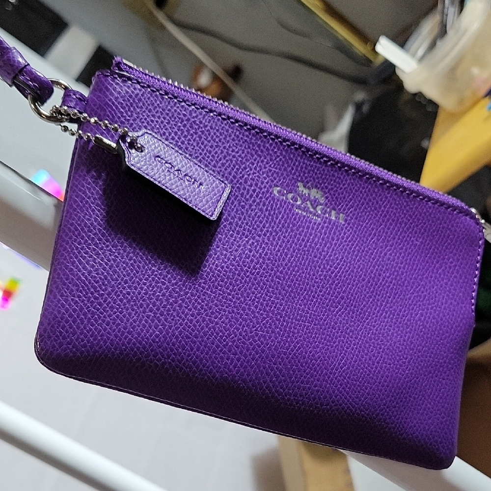 Coach Purple Pebbled Leather Wristlet